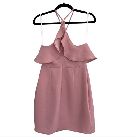 NWT BCBGeneration Asymmetrical Ruffle Halter Mini Dress Pink Rose Size 2 - Picture 2 of 9